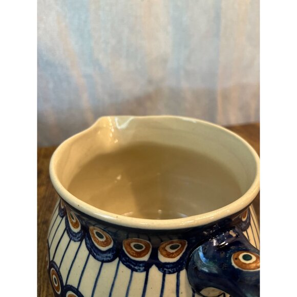 Vintage Boleslawiec Polish Stoneware Pitcher Peacock Eye Pattern Circa 1950s - 1 - Picture 5 of 12